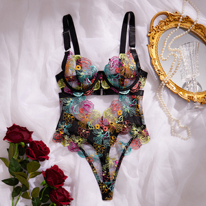 Chuangerm Spot <span class=keywords><strong>Lingerie</strong></span> Modellante da Donna in Pizzo <span class=keywords><strong>Francese</strong></span>, Bustier con Stecche in Acciaio, Modellatore Vita, Intimo Trasparente Scavato Monopezzo - Product Image 1