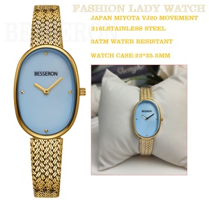 Reloj de Mujer Personalizable, Ovalado, de Lujo, de Acero Inoxidable, con Cuarzo, Chapado en Oro de 18K, Reloj de Color para Damas - Product Image 3