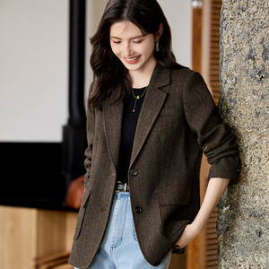 Women's <b>Brown</b> <b>Wool</b> Blazer Coffee Colored Solid Color Anti-Wrinkle Suit Jacket For Spring 2025 Elegant High End Mothers Commuters - Product Image 3