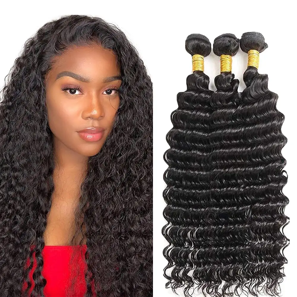 Free Sample Peruvian Deep Curly Wave Human Virgin Hair Bundles Natural Color Extensions Virgin Hair Cuticle Aligned thick end