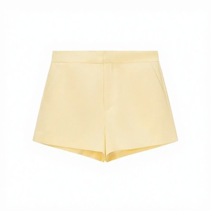 2026 Women's Casual High Waist Woven Polyester 150g Yarn Dyed Mini Shorts Breathable Colored Button Zipper Fly Hot European - Product Image 3