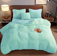 Housse de couette d'hiver rayée de couleur unie Housse de lit en peluche Drap-housse double face en polaire épaisse Housse de couette