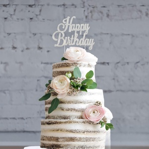 <span class=keywords><strong>D</strong></span>écoration de gâteau <span class=keywords><strong>d</strong></span>'anniversaire scintillante en métal avec strass dorés et argentés - Product Image 3