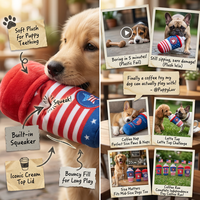 Jouets couineurs pour chiots Jour de l'Indépendance, en peluche douce, tasse à café, drapeau américain, jouets à mâcher pour chiens, jouets interactifs pour animaux de compagnie, durables et rembourrés