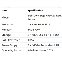 Serveur en rack Dell PowerEdge R550 2U neuf avec processeur Intel Xeon 5318S, 64 Go de DDR4, SSD 480 Go, 3x8 To HDD, H355, 2x1400W PSU en stock