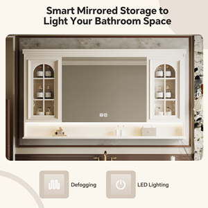 French Retro Style <strong>Bathroom</strong> Vanity with Single/Double Sink - Solid Wood <strong>Freestanding</strong> <strong>Bathroom</strong> Vanity Cabinet LED Defog <strong>Mirror</strong> - Product Image 5