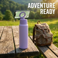 Support magnétique pour téléphone, gourde isotherme en acier inoxydable avec poignée et paille pour le yoga, le Pilates, les sports, les activités de plein air, le vlogging et les voyages