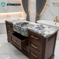 Meuble-lavabo élégant et moderne en marbre Calacatta Viola StoneSun pour hôtels, villas et salles de bain résidentielles avec rangement