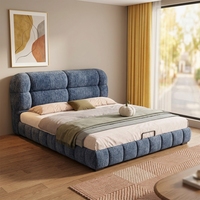 Lit de rangement multifonctionnel moderne et luxueux en velours, style français, avec tissu rembourré doux et personnalisable, en bois durable