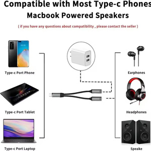 <span class=keywords><strong>Adaptateur</strong></span> audio USB C 2 en 1 vers double prise casque USB C, câble de charge rapide PD 100W pour <span class=keywords><strong>iPhone</strong></span> Samsung Huawei - Product Image 3