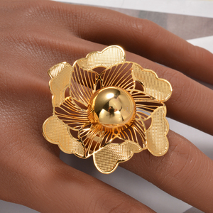 hollow carved floral copper crafted bulk wholesale 18k gold plated designer <b>bangle</b> bracelet matching fashion jewelry ring <b>set</b> - Product Image 4