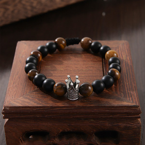 Tiger's Eye <b>Beaded</b> <b>Bracelet</b> With Crown Charm Adjustable For Men Jewelry Spring 2024 Yiwu Origin - Product Image 3