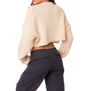 Áo len nữ dáng ngắn mùa đông, cổ tròn, chất liệu dệt kim rộng rãi, in logo tùy chỉnh, họa tiết ngôi sao, kiểu dáng áo len chui đầu thường ngày. - Product Image 4