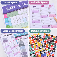 Calendrier mural 2027 en gros, planificateur annuel grand format 12 mois pliable 73,7x52,2cm avec feuilles d'autocollants pour bureau, maison, école