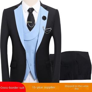 Costume de mariage Shengqiu pour marié, costume trois pièces ajusté pour hommes, commerce extérieur, en stock - Product Image 5