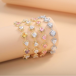 European Style <b>Rainbow</b> Zircon Inlaid <b>Bracelet</b> Gold Tone Bezel Setting Fashion Cuff Jewelry Gift Occasion - Product Image 2