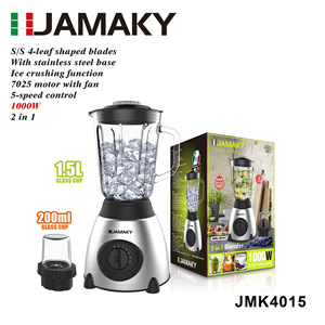 Blender JAMAKY 1,5 L avec pot en verre, 1000 W, 5 vitesses, broyeur de glace, 2 en 1, presse-agrumes, robot culinaire - Product Image 1