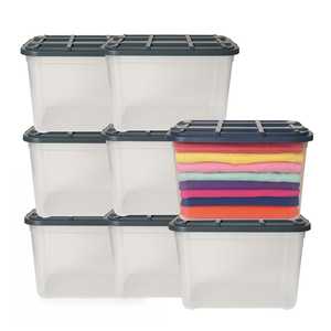 Contenedor de Almacenamiento de Plástico Transparente Multiusos de 59L, Apilable con Ruedas para Lavandería y Organización - Product Image 1