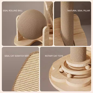 Pohon Panjat Kucing <span class=keywords><strong>Sisal</strong></span> Multifungsi Kompak dengan Tiang Garuk, Bola Mainan Berputar, dan Desain Ringkas - Product Image 4