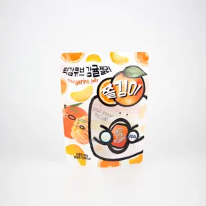 Bolsa de embalaje de pie para caramelos de gelatina de mandarina naranja impresa personalizada con ventana para gelatina de fruta