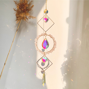 Attrape-Soleil en Cristal Naturel, Verre Teinté Pierres Précieuses, Pendentif Cercle Lune Étoiles en Cristal, Décoration Maison, Cadeau - Product Image 4