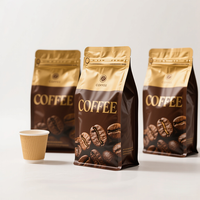 Sachet refermable à fond plat personnalisé pour café, avec fermeture éclair, réutilisable, en aluminium, pour emballage alimentaire, avec soufflet latéral et valve à fermeture à glissière