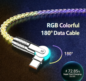 Cable USB C de Carga Rápida con LED Giratorio de 180 Grados, Cable Luminoso Tipo C a C <span class=keywords><strong>para</strong></span> <span class=keywords><strong>iPhone</strong></span> y Samsung - Product Image 3
