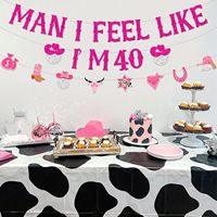 Pesta Ulang Tahun Cowgirl ke-40 Spanduk Pink Panas dengan Tulisan 'Man I Feel Like I Am 40' Spanduk Disko Cowgirl untuk Perlengkapan Pesta Ulang Tahun Cowgirl