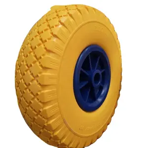 Roue de pneu Pu, roue de brouette, roue de pneu sans plat 3.00-4 (260x85) pneu solide en PU de 10 pouces