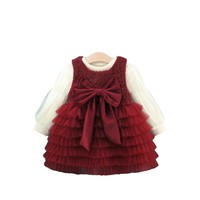 Conjunto de Vestido de Tul con Forro Polar para Bebé Niña, Estilo Princesa, con Lazo, para Fiestas, Invierno