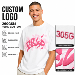 เสื้อยืดคอกลมโอเวอร์ไซส์ทรงหลวม ผ้าคอตตอนหวี 100% หนัก 260GSM พิมพ์โลโก้ตามสั่ง ขายส่ง - Product Image 1
