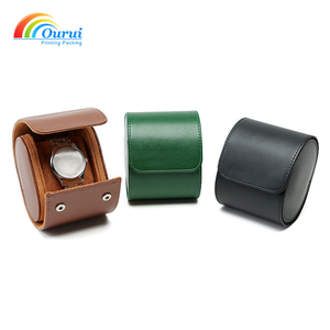 Green Round Leatherette Jewelry <b>Case</b> with Snap Closure Faux Suede Lined Interior Protective Storage Pouch - Product Image 2