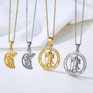 Altın St Christopher kolye kolye yarım para erkekler paslanmaz çelik aziz Michael madalyası kolye muska takı vitruvius kolye