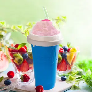 500ml Quick Frozen ice cream slushy maker cup Squeeze Smoothie Food Grade Silicone frozen magic slushie ice cup with straw