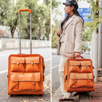 Sac à bagages de voyage classique en cuir véritable marron avec fermeture éclair