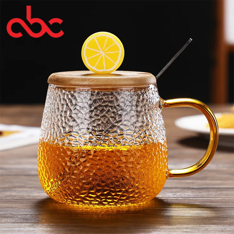 Tùy chỉnh 3D nắp tre thủy tinh trong suốt cốc Borosilicate Kính cà phê sữa drinkware cup với muỗng