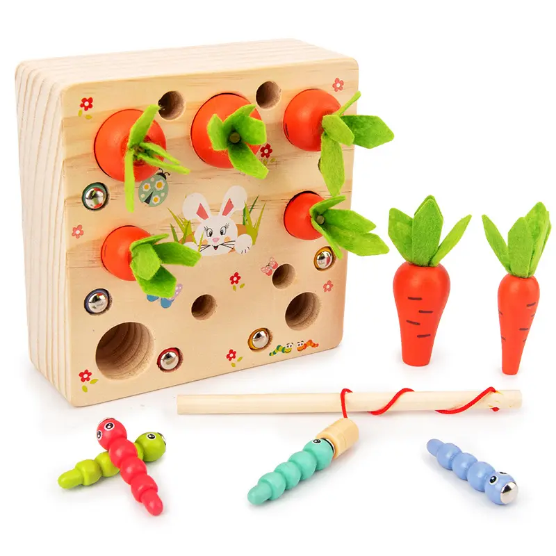 Wholesale wooden catch worms carrot matching Montessori educational toys for children