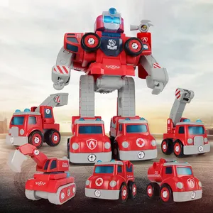 Truk api rakitan, 5 in 1 Set mainan Robot dipasang, mainan edukasi DIY bongkar pasang kendaraan Teknik batang blok bangunan untuk anak-anak