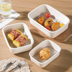 <b>Ceramic</b> Baking Tray With Rack Rectangular Oven Safe Microwave Safe Cheese Gratin Dish Food Preparation Plate - Product Image 1