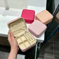 Boîtes à bijoux carrées en cuir PU faites à la main, mignonnes et élégantes, étui de voyage tendance, pochette de rangement pour cadeaux