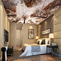 Faux plafond imprimé en PVC avec feuille d'automne avancée, impression numérique 3D, plafond extensible avec film décoratif en tissu
