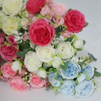 Buket Pengantin Bunga Persia Mawar Peony 5 Tangkai Bentuk Bulat Kuncup Kecil, Bunga Sutra Buatan, Pencetakan Semi-manual, Impor