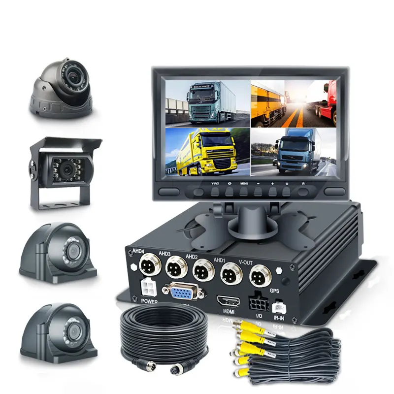 4CH Heavy Duty Truck Cámara impermeable móvil MDVR Monitor View CCTV coche 4G Bus camión DVR AI Cámara sistema de seguridad