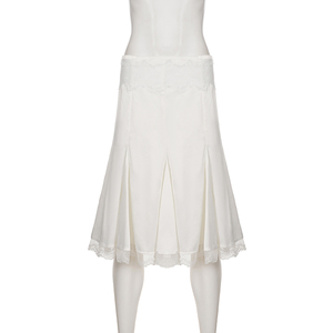 French Elegant Lace <b>Patchwork</b> Waist Defining Satin Moonlight White Mermaid Midi <b>Skirt</b> for Women - Product Image 6
