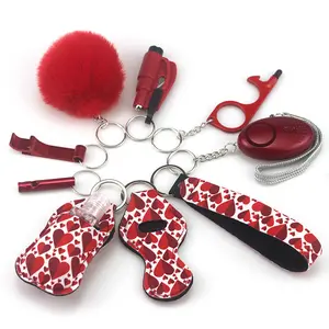 Mode 10 pièces femmes sécurité porte-clés approvisionnement auto-défense porte-clés Pom Pom boule de fourrure bracelet carte Grabber auto-Protection porte-clés