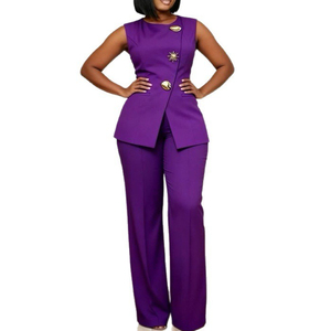 Ensemble tailleur-pantalon rouge élégant pour <span class=keywords><strong>femme</strong></span> – <span class=keywords><strong>Gilet</strong></span> <span class=keywords><strong>sans</strong></span> manches à col rond et pantalon, idéal pour les occasions formelles, les fêtes et le bureau - Product Image 6
