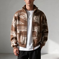 Cardigan en tricot jacquard vintage personnalisé pour homme, avec fermeture éclair, col montant et poches, style veste pull, collection automne, vente en gros, fournisseur d'usine