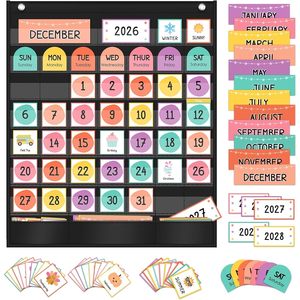 Boho Calendar Pocket Chart 20x24 Inch Educational Cards Time Management Preschool - Product Image 1