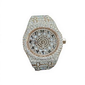 Montre Bling Iced Out en Acier Inoxydable Or Rose avec Diamants Moissanite VVS1, Boîtier Rond Quartz Squelette, Résistance à l'Eau 10 ATM, Verre en Cristal - Product Image 1