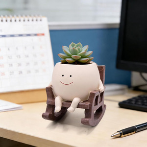 <span class=keywords><strong>Pot</strong></span> de fleurs <span class=keywords><strong>en</strong></span> résine <span class=keywords><strong>en</strong></span> forme de chaise à bascule avec visage souriant pour plantes d'intérieur et d'extérieur, petits pots de plantes uniques pour succulentes - Product Image 5